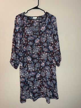 Garnet Hill Maroon Paisley Long-Sleeve Shift Dress